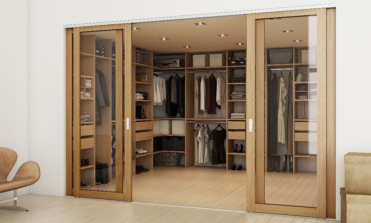 Bespoke walk-in wardrobe with shelving, Hertfordshire